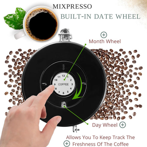Mixpresso 16 Oz Red Coffee Canister, Stainless Steel Airtight Coffee Container, Air tight Jar Tea Storage with Date Tracker, Vacuum Sealed Espress...