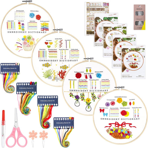 Pengxiaomei Embroidery Kit for Beginners, 4 Set Christmas Patterns, Adjustable Embroidery Hoop, Includes Threads, Needles, Scissors, for Adults......