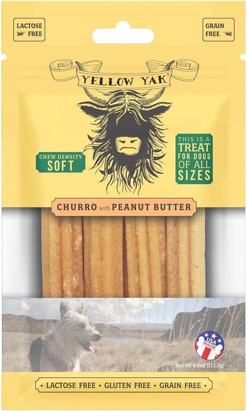 Churro Chew | USA Made | Lactose - Soy - Grain - Gluten Free | for All Dogs | 4 Churro Chews | Real Cheese & Peanut Butter Flavor...