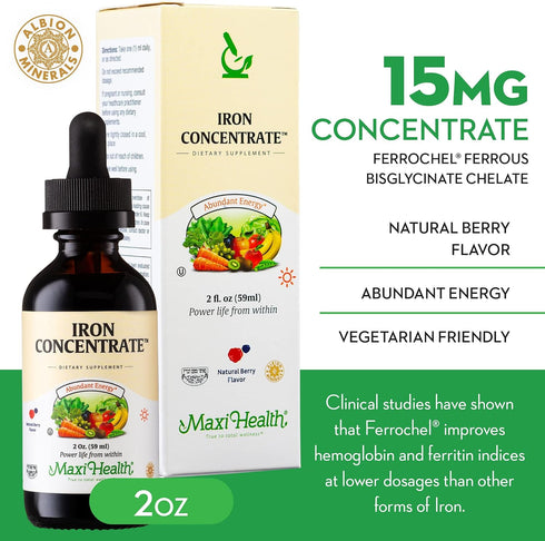 Liquid Iron Supplement for Women, Men and Kids - 15 mg Per ML Berry Flavored - High Potency - Easy to Mix for Immediate Absorption - Increase Ener...