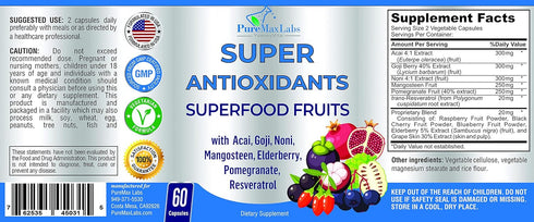 Super Antioxidant Fruit Superfood Complex - Powerful Antioxidant Superfruits, Acai, Goji, Noni, Mangosteen, Pomegranate, Elderberry, Resveratrol, ...