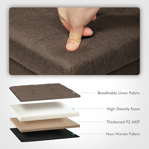 B FSOBEIIALEO Storage Ottoman Cube, Toy Chest Folding Footrest for Living Room Seat, 12.6"X12.6"X12.6" (Linen Brown)...