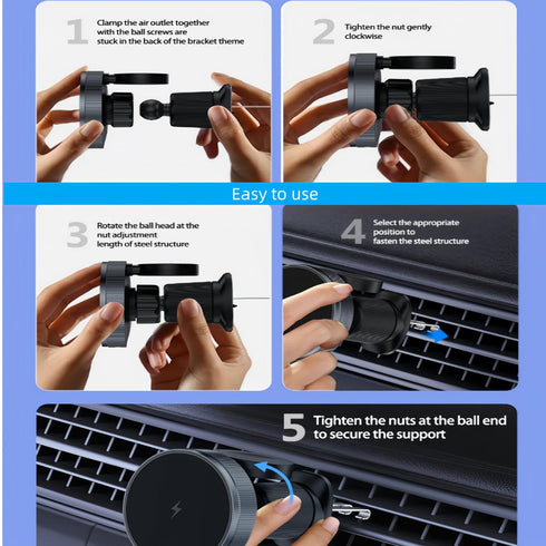 Magnetic Wireless Car Charger, 360°Adjustable Magnetic Air Vent Mount Compatible,2 in 1 Compatible with iPhone 15/14/13/12 Pro Max Plus Mini and A...