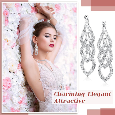 Meanplan Silver Bling Clutch Purse Rhinestone Jewelry Set 4 Pieces Crystal Dangle Fringe Earrings Bridal Wedding Choker Necklace Bracelet and Even...