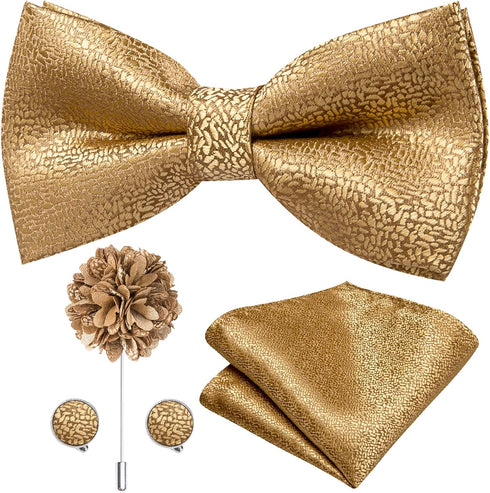 Dubulle Bowtie for Men Paisley Floral Mens Pretied Bowtie and Lapel Pin Set Pocket Square Cufflinks Wedding...