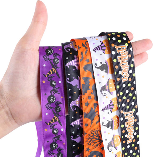 Halloween Ribbon, 30 Yards 1" Halloween Grosgrain Ribbons Pumpkin Lantern Ghost Spider Printed Gift Wrapping Ribbon Hair Bow Wreath Making for Hal...