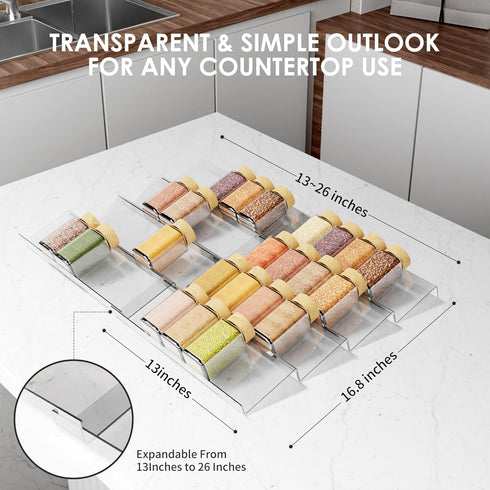 Spice Drawer Organizer, 4 Tier Clear Acrylic Expandable From 13" to 26" Seasoning Jars Drawer Insert, Kitchen Drawer Spice Rack Tray for Cabinet/C...
