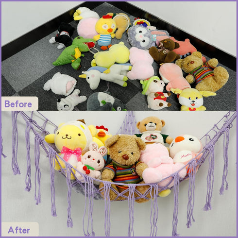 Boho Stuffed Animals Net or Hammock Large,55 inch Toy Hammock Macrame Stuff Animal Storage Corner Hanging Net Holder,Mesh Hammock Plush Toy Organi...