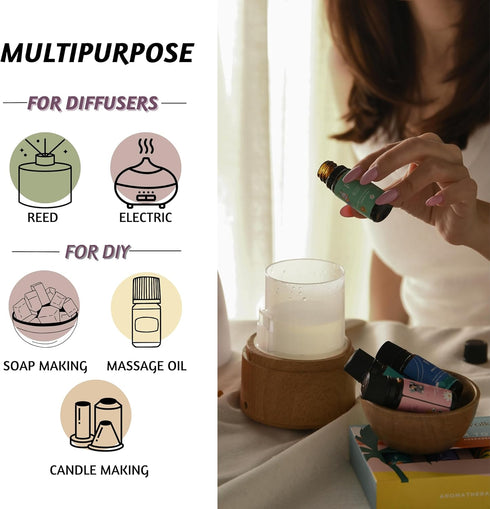 Folkulture Fragrance Oils for Diffuser, Set of 6 Essential Oils Set for Diffusers for Home, Diffuser Oil Scents - Lavender Palo Santo Rose Geraniu...