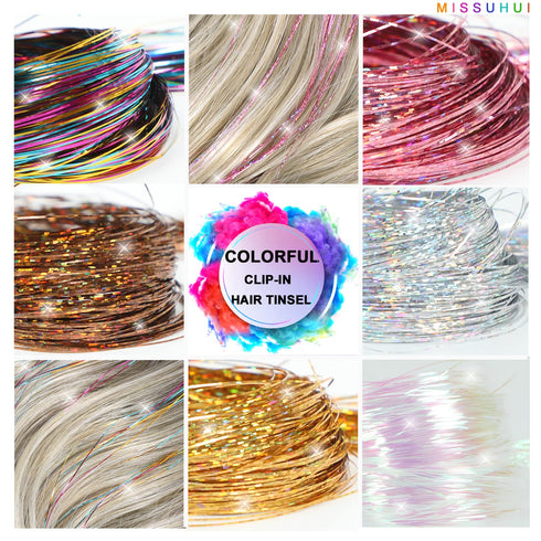 12Pcs Hair Tinsel Clip in 23.6Inch Clip in Hair Tinsel Pink Glitter Tinsel Hair Extensions Heat Resistant Tinsel Hair Kit Clip in Sparkling Fairy ...