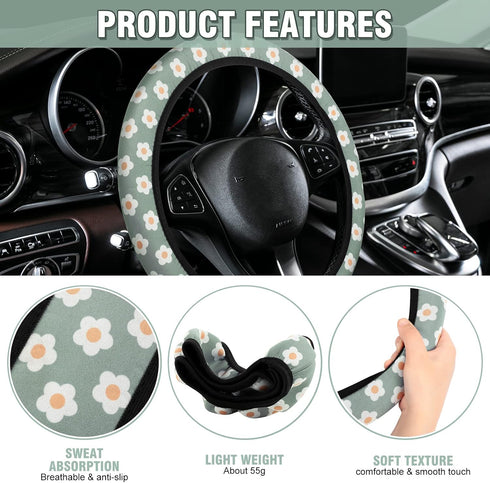 Frienda Cute Steering Wheel Cover Flower Steering Wheel Cover Floral Steering Wheel Cover for Girls with 4 Pieces Cute Flowers Car Air Vent Clips ...