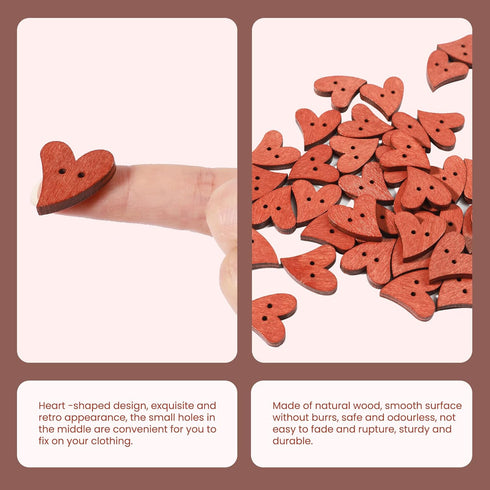 EORTA 100 PCS Brown Wooden Buttons for Sewing Wood Crafts Button with 2 Holes Heart Shaped for Arts Projects Scrapbooking Clothing DIY Supplies...