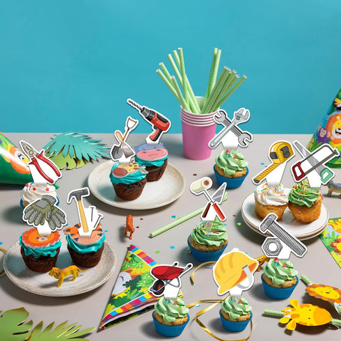 25 Pcs Tools Cake Topper Cupcake Toppers Tools Cake Decorations for Tools Party Decorations Tool Birthday Party Supplies...