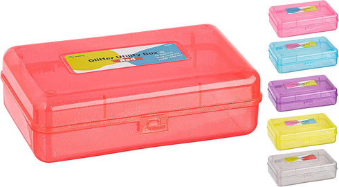 Enday Plastic Pencil Box with Snap Closure Lids Red, Small Utility Storage Crayon School and Office Supplies Case Organizer, Also Available in Gli...