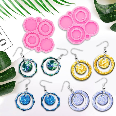 102Pcs Resin Molds Kit, 2pcs Earring Silicone Molds Jewelry Epoxy Casting Molds, Earring Mold with Earring Hooks for DIY Woman Girl Unique Earring...