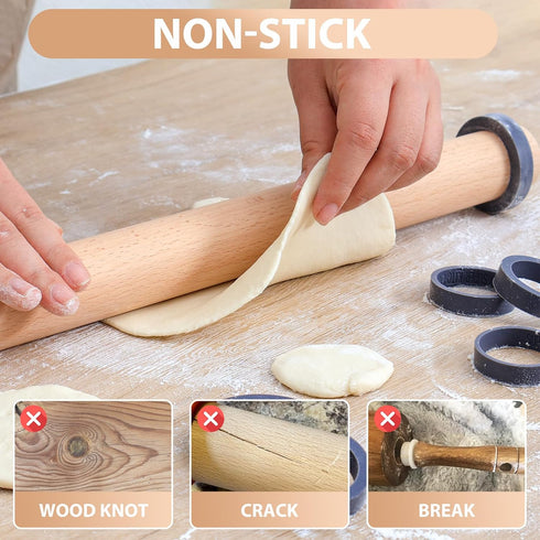 Adjustable Wood Rolling Pin with Thickness Rings for Baking -Non Stick Wooden Dough Roller Pin with Spacer Bands for Cookie,Pie Crust, Pastry Fond...