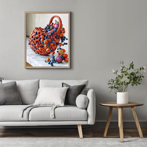 Posterizer 1 pcs-Bright surreal fruit bowl with colorful fruits spilling out -2-Kitchen & Bar Art-Abstract & Modern Art- Art for Cafe, Restaurant,...