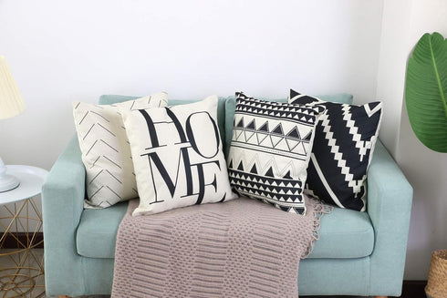 Set of 4 Decorative Throw Pillow Covers 18x18 Inch for Couch, Black and White/Cream Square Accent Pillows Case for Cushions Sofa Bed and Living Ro...