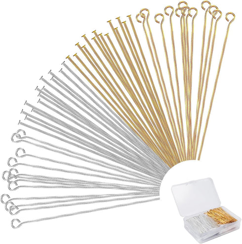 800 Pieces Jewelry Making Pins Including 400 Pcs Eye Pins and 400 Pcs Flat Head Pins, 2 Inch Metal Straight Pins for DIY Craft Earring Bracelet Ne...