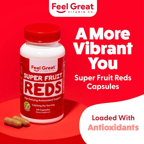 Feel Great Vitamins Superfruit Reds – Antioxidant Superfood with Polyphenols for Anti-Aging & Immune Support – Acai, Mangosteen, Pomegranate, Blue...