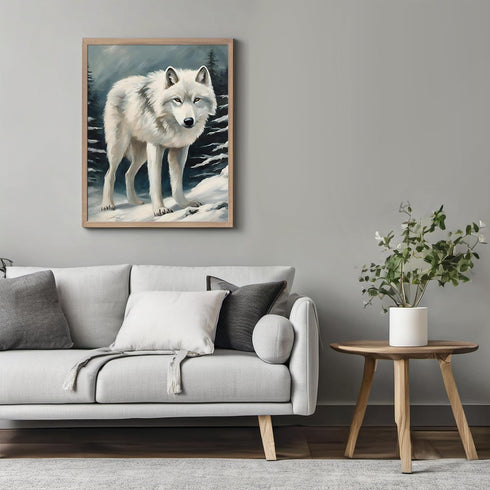 Posterizer 1 pcs-white arctic wolf in snowy nature-oil painting style -2-Art for Animal Lovers-Landscape & Nature Art-Decor for Home & Office- unf...