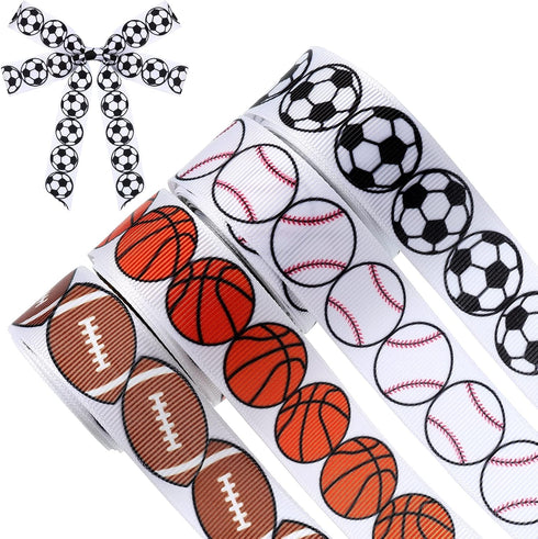 MTLEE 4 Rolls Basketball Football Baseball Sport Ribbon Brown White Wired Edge Ribbon Grosgrain Ribbon Polyester Burlap Ribbon for Party Wrapping ...