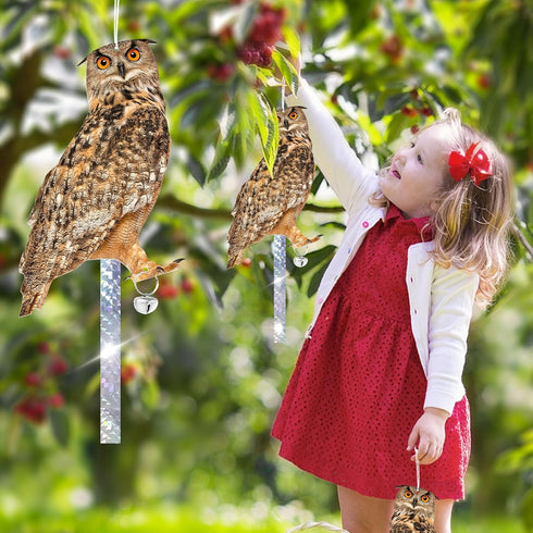 Owls to Keep Birds Away, 4 Pack Fake Owls with Reflective Tape for Garden Tree, Bird Scare Reflective Hanging Decoration to Keep Birds Pigeon from...
