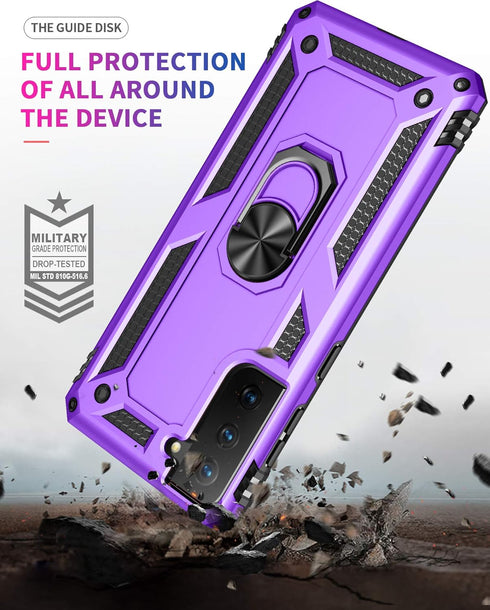 for Samsung Galaxy S21 Plus 5G Case with HD Screen Protectors, Androgate Military-Grade Metal Ring Holder Kickstand 15ft Drop Tested Shockproof Co...