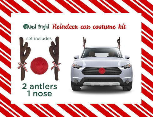 Reindeer Antlers and Nose Rudolph Car Kit - Easy to Install Christmas Decorations for Car Window & Grill - Reindeer Car Kit with Jingle Bells and ...