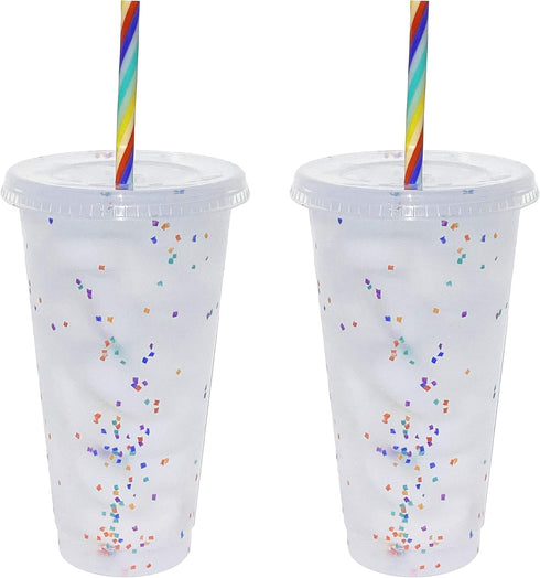 Generic 24 oz Reusable Color Changing Rainbow Cup with Rainbow Straw and Lid 4 Pack,Multicolor...