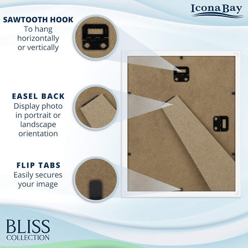 Icona Bay - 8x10 White Picture Frame with Removable Mat for 5x7 Photo - Modern Style Engineered Wood Frame - Table Top or Wall Mount - Bliss Colle...