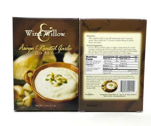 Wind & Willow Dip Mix 4 Flavor Variety Bundle: Cheesy Bacon, Roasted Red Pepper, Asagio and Roasted Garlic, and Fiesta Ranchero (4 Packs Total)...