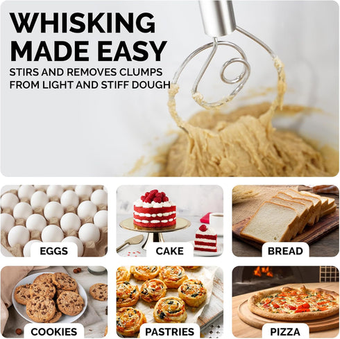 Zulay Kitchen 13-Inch Danish Dough Whisk - Stainless Steel Danish Whisk for Cooking with Single Eye Dough Hook - Traditional Dutch Whisk - Bread W...