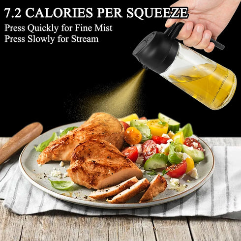 Ponpon Oil Sprayer for Cooking, 16oz Olive Oil Spray Bottle, Oil Dispenser for Kitchen for Barbecue, Salad, Cooking, Baking (Black)...