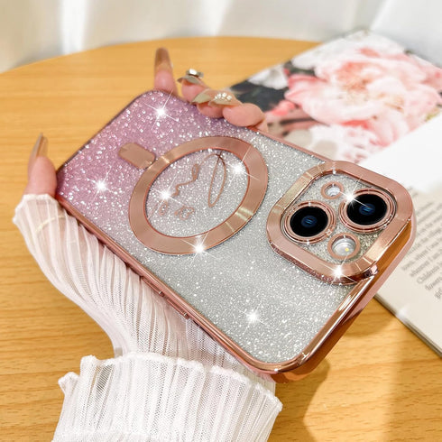 Fiyart Designed for iPhone 15 Plus Case,Compatible with MagSafe Love Heart Plating Camera Protection Clear Phone Case, Magnetic Glitter for Women ...
