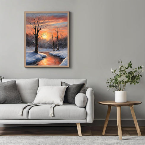 Posterizer 1 pcs-beautiful scenary of snowy winter in oil painting style-1-Landscape & Nature Art-GIft for Men Women Teens-Dining Room Decor- unfr...
