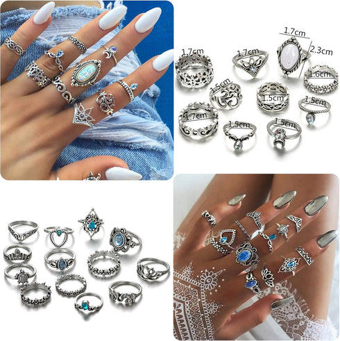 FIBO STEEL 101 Pcs Vintage Knuckle Rings for Women Stackable Midi Finger Ring Set...