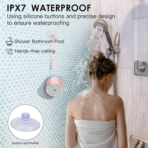 XLEADER A6 Mini Bluetooth Speaker, IPX7 Waterproof Shower Speaker with Lanyard, Small Speaker with Lights and Mic, Cute Pink Bluetooth Speaker for...