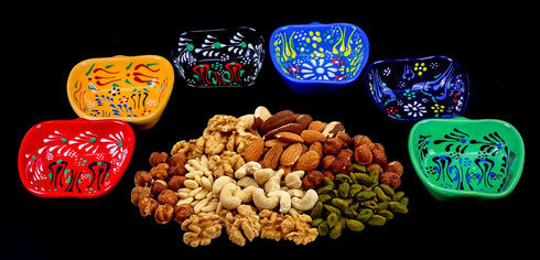 6pcs Hand Painted Turkish Ceramic Snack Bowls - 3.35''/8.5cm-74ml/2.5 oz - Mix Color Decorative Design Multi-Purpose (Apple)...
