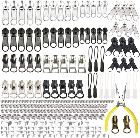 Zipper Repair Kit 255 Pcs Zipper Replacement Kit with Zipper Install Pliers Tool and Zipper Extension Pulls for Clothing Jackets Purses Luggage Ba...