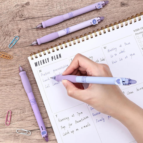 BAYTORY 8Pcs Cute Retractable Erasable Gel Pens, Blue and Black Ink Pen with Eraser Clear, Smooth Writing Comfortable to Use for Note Taking Marki...