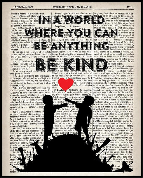 Posterizer 1 pcs-Be Kind-Graffiti Street Upcycled Dictionary Print-Urban Art-Motivational & Inspirational Art-Gift, Mural Fans-Decor for Home & Of...