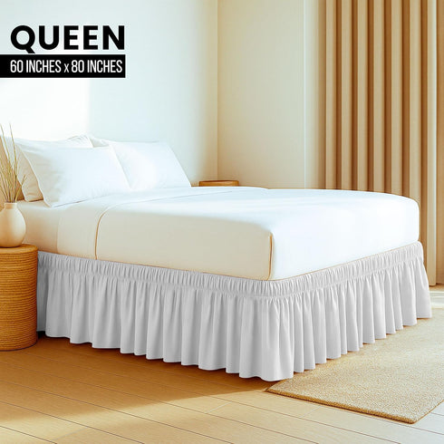 Utopia Bedding Queen Elastic Bed Ruffle - Easy Wrap Around Ruffle - Microfiber Bed Skirt with Adjustable Elastic Belt 16 Inch Tailored Drop - Hote...