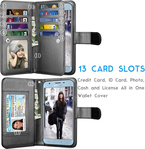 Tekcoo Galaxy J7 2018/Aero/Top/Crown/Aura/Refine/Eon Flip Case, PU Leather, ID Card Slots, Kickstand, Black...