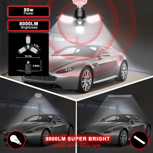 Motion Sensor Garage Light, 80W Motion Sensor Light Indoor,Deformable Garage Light Ceiling LED,8000LM Super Bright Motion Activated LED Shop Light...
