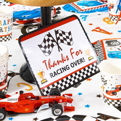 WERNNSAI Racing Car Party Decorations - 10PCS Funny Car Birthday Decoration Signs for Boys Kids Racing Car Theme Party Supplies Racing Cars Route ...