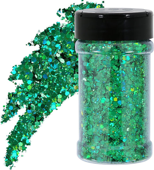 TORC 4 OZ Emerald Green Holographic Glitter 4 Ounce Mix Chunky Glitter Bulk for Resin Craft Cosmetic Art Festival Decoration St. Patrick's Day Dec...