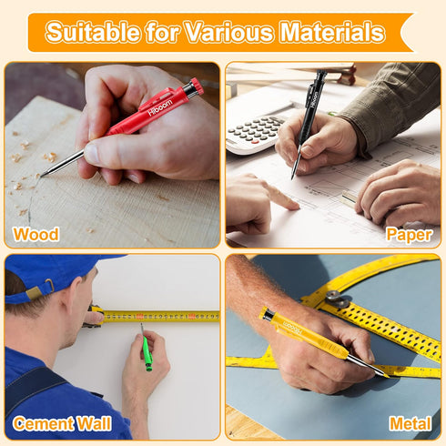 Hiboom 4 Pack Carpenter Pencils Set with 24 Refills, 2.8mm Mechanical Carpenter Pencil Built in Sharpener Woodworking Marking Tool Solid Long Nose...