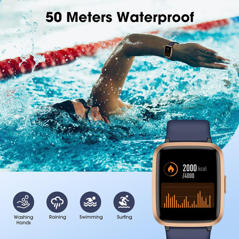 Fitness Tracker Watch with Heart Rate Monitor, Activity Tracker with Pedometer, Sleep Monitor, Calories & Step Counter, 5ATM Waterproof Smart Watc...