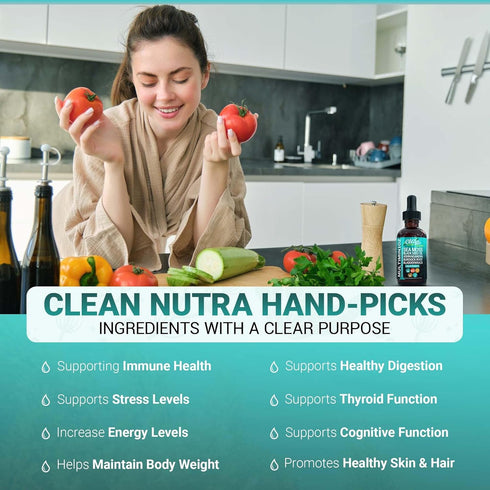 Clean Nutraceuticals Sea Moss Liquid Drops Supplement with Black Seed Oil Ashwagandha Burdock Root & Bladderwrack - Multimineral Organic Non-GMO V...